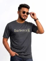 Man wearing a Burberry inspired men's mesh t-shirt with a raised 3D pumped check monogram logo