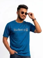 Man wearing a Burberry inspired men's mesh t-shirt with a raised 3D pumped check monogram logo