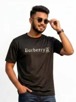 Man wearing a Burberry inspired men's mesh t-shirt with a raised 3D pumped check monogram logo