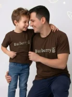 Burberry father and son matching shirts in cocoa brown mesh fabric
