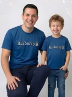 Burberry father and son matching shirts in blue mesh fabric