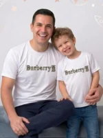 Burberry father and son matching shirts in bright white mesh fabric