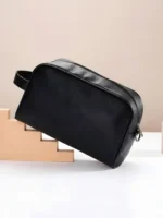 Black faux leather toiletry bag for men and women