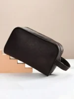 Dark Brown faux leather toiletry bag for men and women