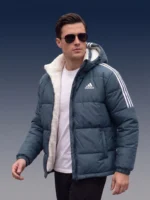 Slate Blue Sherpa-Lined Puffer Jacket inspired by Adidas