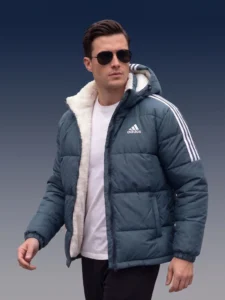 Slate Blue Sherpa-Lined Puffer Jacket inspired by Adidas