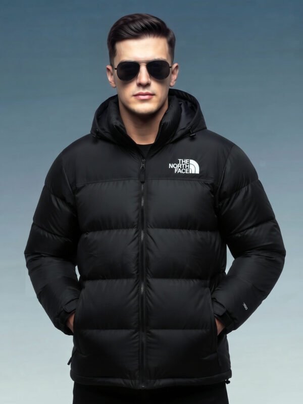 The North Face Inspired Black Puffer Jacket, front view